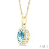 5x3 MM Oval Shape Aquamarine and 1/20 Ctw Single Cut Diamond Halo Semi-Precious Pendant with Chain in 10K Yellow Gold